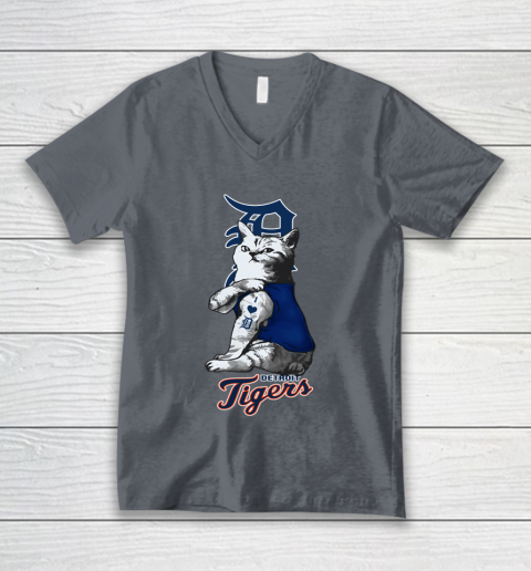 MLB Baseball My Cat Loves Detroit Tigers V-Neck T-Shirt 4