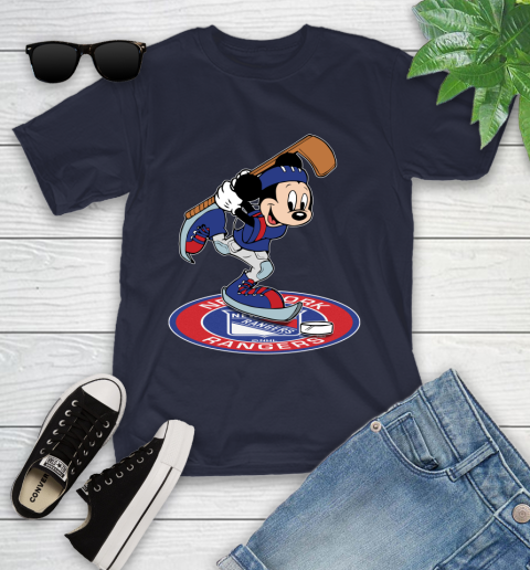 NHL Hockey New York Rangers Cheerful Mickey Disney Shirt Youth T-Shirt - Image 4