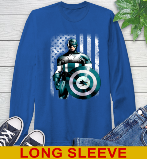 San Jose Sharks NHL Hockey Captain America Marvel Avengers American Flag Shirt Long Sleeve T-Shirt 11