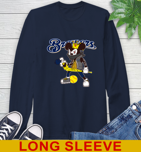 Milwaukee Brewers MLB Baseball Mickey Peace Sign Sports Long Sleeve T-Shirt - Image 5