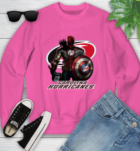 NHL Captain America Thor Spider Man Hawkeye Avengers Endgame Hockey Carolina Hurricanes Youth Sweatshirt 7