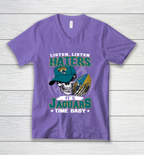 Listen Haters It is JAGUARS Time Baby NFL V-Neck T-Shirt 8