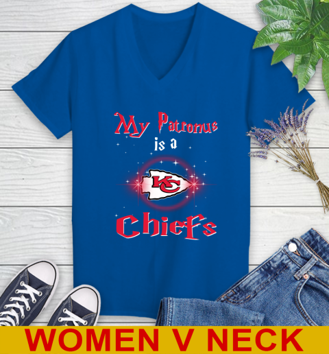 NFL Football Harry Potter My Patronus Is A Kansas City Chiefs Women's V-Neck T-Shirt 9