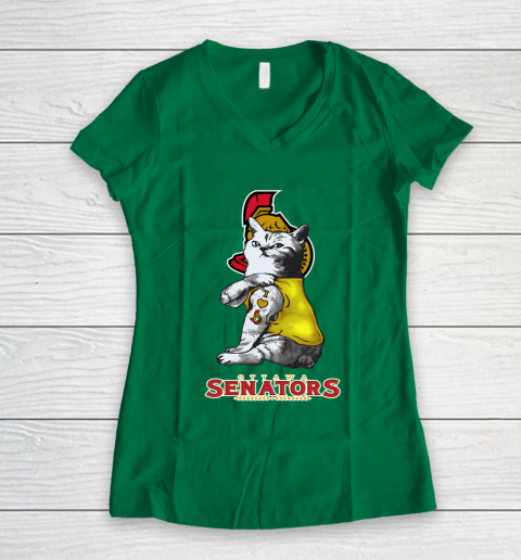 NHL My Cat Loves Ottawa Senators Hockey Women's V-Neck T-Shirt 3