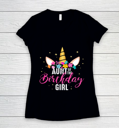 Aunt Of The Birthday Girl Aunt Gift Unicorn Birthday Women's V-Neck T-Shirt