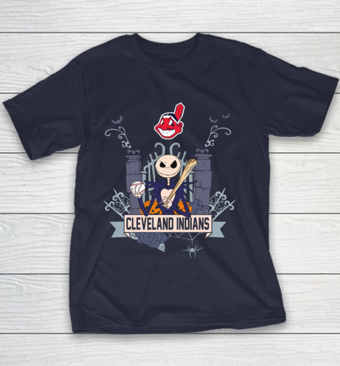 MLB Cleveland Indians Baseball Jack Skellington Halloween Youth T-Shirt 2