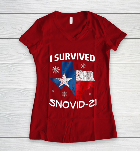 Snowstorm Texas 2021 I Survived Snovid 21 Snow Ice Outage Women's V-Neck T-Shirt 8