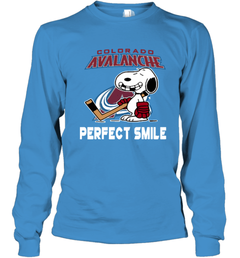 qdsj colorado avalanche snoopy perfect smile the peanuts youth long sleeve 50 front sapphire
