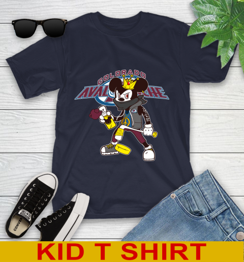 Colorado Avalanche NHL Hockey Mickey Peace Sign Sports Youth T-Shirt - Image 4