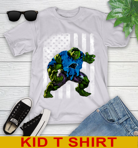 Carolina Panthers Hulk Marvel Avengers NFL Football American Flag Youth T-Shirt 4