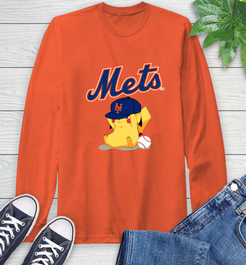 MLB Pikachu Baseball Sports New York Mets Long Sleeve T-Shirt 5