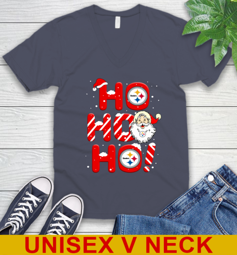 Pittsburgh Steelers NFL Football Ho Ho Ho Santa Claus Merry Christmas Shirt V-Neck T-Shirt 7