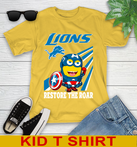 NFL Football Detroit Lions Captain America Marvel Avengers Minion Shirt Youth T-Shirt 9