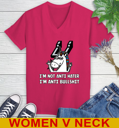 San Antonio Spurs NBA Basketball Unicorn I'm Not Anti Hater I'm Anti Bullshit Women's V-Neck T-Shirt 10