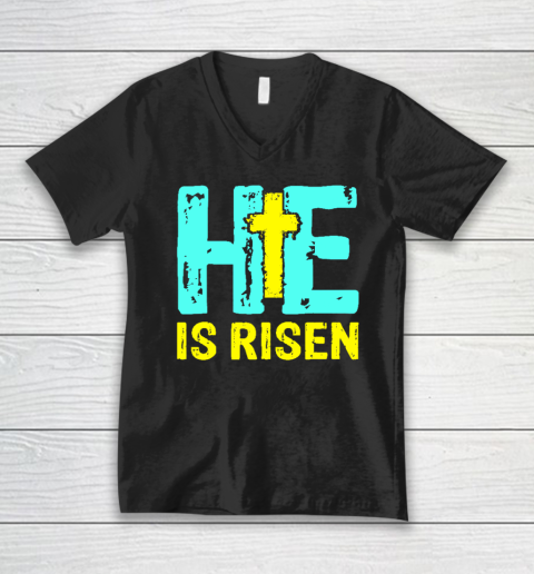 Happy Easter Day He is Risen Christian Easter V-Neck T-Shirt