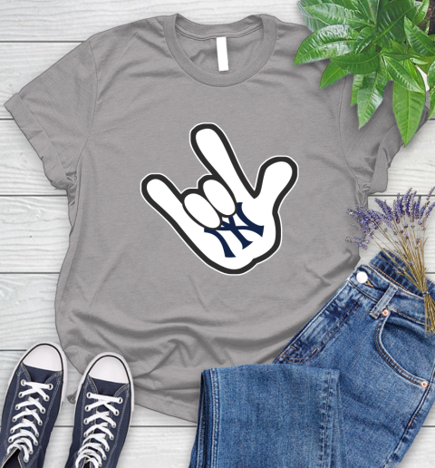 New York Yankees MLB Baseball Mickey Rock Hand Disney Women's T-Shirt 5