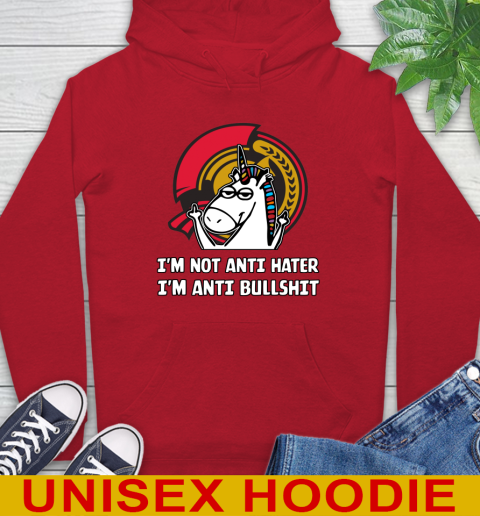 Ottawa Senators NHL Hockey Unicorn I'm Not Anti Hater I'm Anti Bullshit Hoodie 10