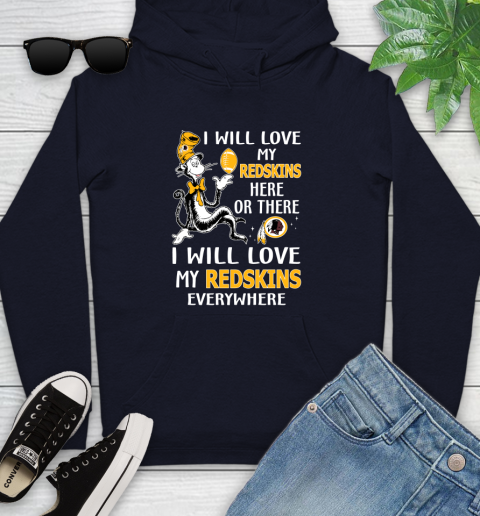 NFL Football Washington Redskins I Will Love My Redskins Everywhere Dr Seuss Shirt Youth Hoodie 3