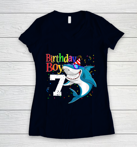 Kids 7th Birthday Boy Shark Shirts 7 Jaw Some Four Tees Boys 7 Years Old Women's V-Neck T-Shirt 2