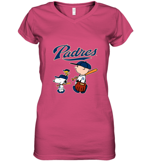 vnjg san diego padres lets play baseball together snoopy mlb shirt women v neck t shirt 39 front heliconia