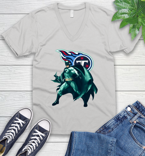NFL Batman Football Sports Tennessee Titans V-Neck T-Shirt