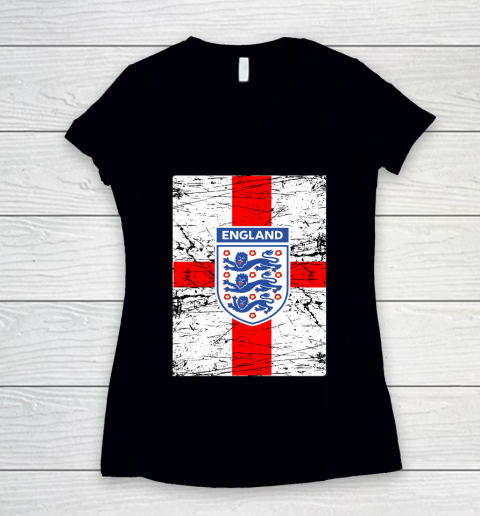 Three Lions On A Shirt European Football England Flag Football Euro Women's V-Neck T-Shirt