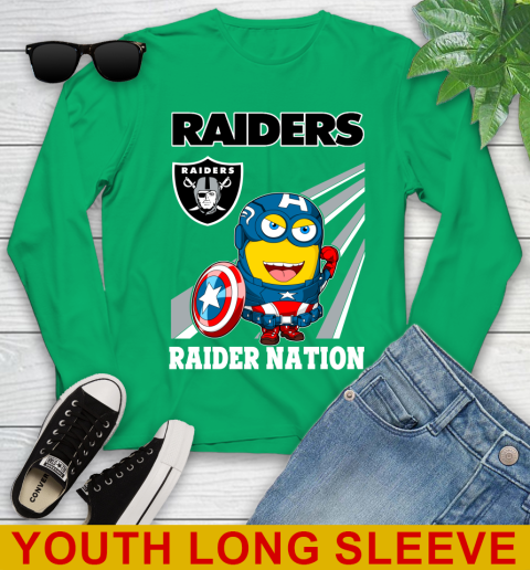 NFL Football Oakland Raiders Captain America Marvel Avengers Minion Shirt Youth Long Sleeve 7