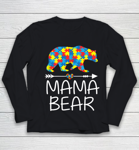 Mama Bear Autism Awareness T Shirt Autism Mom Mommy Youth Long Sleeve