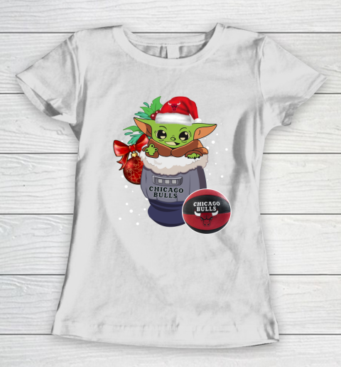 Chicago Bulls Christmas Baby Yoda Star Wars Funny Happy NBA Women's T-Shirt 3