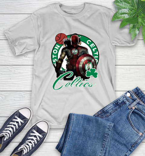 Boston Celtics NBA Basketball Captain America Thor Spider Man Hawkeye Avengers T-Shirt