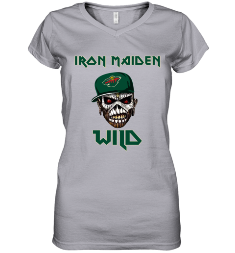 NHL Minnesota Wild Iron Maiden Rock Band Music Hockey Sports yVqknWwwIuJ women v neck t shirt 39 95 151514 front sport grey