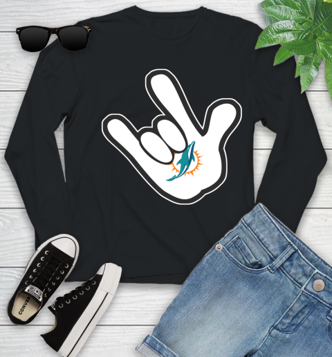 Miami Dolphins NFL Football Mickey Rock Hand Disney Youth Long Sleeve 2