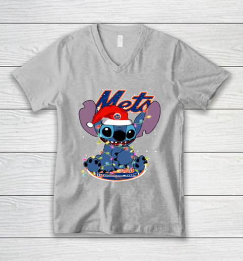 New York Mets MLB noel stitch Baseball Christmas V-Neck T-Shirt 2