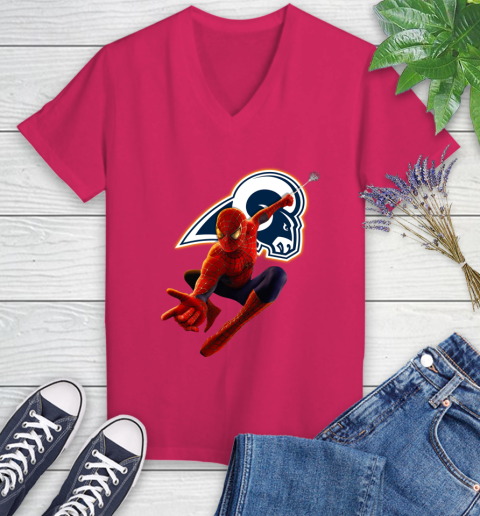 NFL Spider Man Avengers Endgame Football Los Angeles Rams Women's V-Neck T-Shirt 9