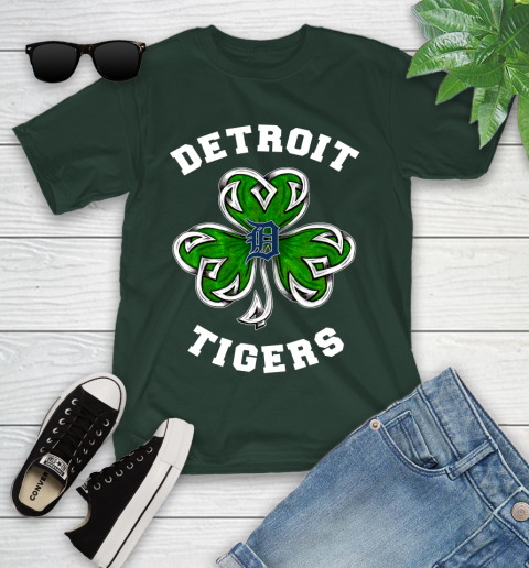 MLB Detroit Tigers Three Leaf Clover St Patrick's Day Baseball Sports Youth T-Shirt 5