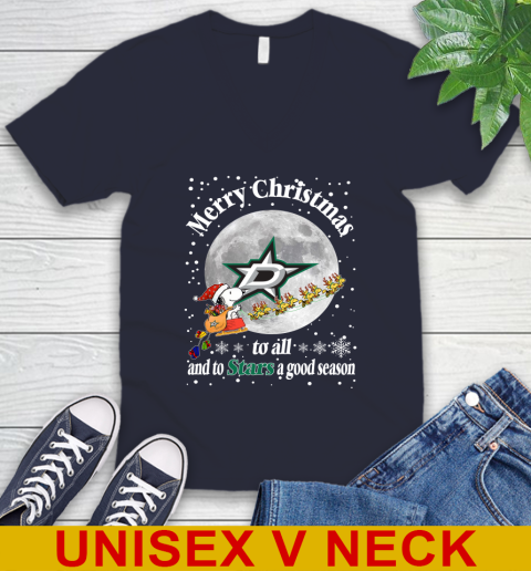 Dallas Stars Merry Christmas To All And To Stars A Good Season NHL Hockey Sports V-Neck T-Shirt 2