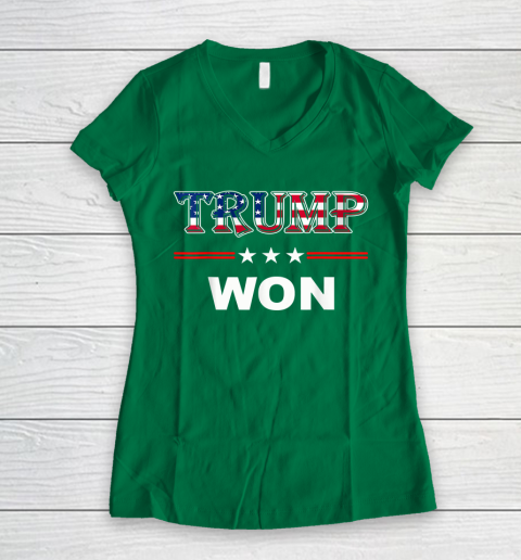 Trump Won T Shirt 4th of July American Flag Women's V-Neck T-Shirt 3