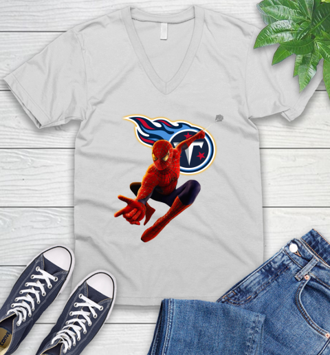 NFL Spider Man Avengers Endgame Football Tennessee Titans V-Neck T-Shirt