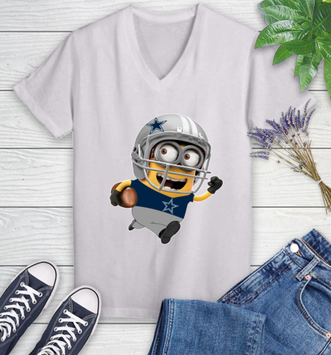 NFL Dallas Cowboys Minions Disney Football Sports Women's V-Neck T-Shirt