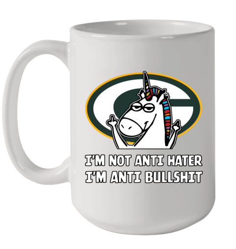 Green Bay Packers NFL Football Unicorn I'm Not Anti Hater I'm Anti Bullshit Ceramic Mug 15oz