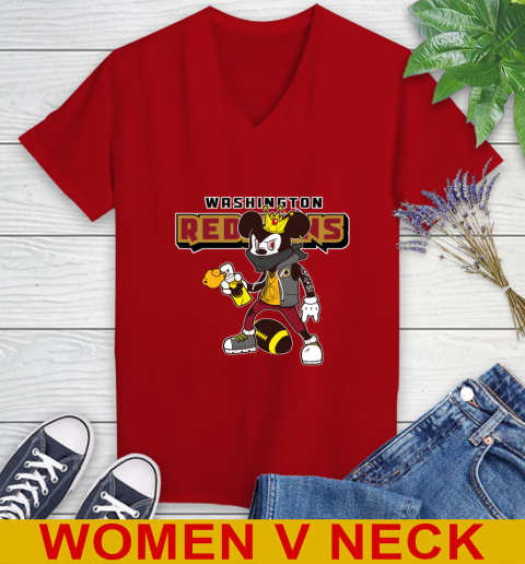 Washington Redskins NFL Football Mickey Peace Sign Sports Women's V-Neck T-Shirt 12