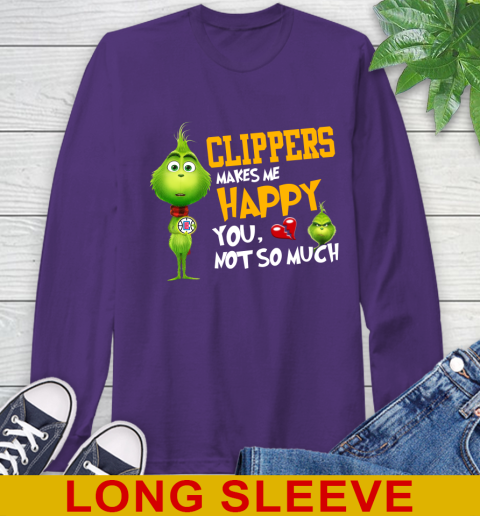 NBA Los Angeles Clippers Makes Me Happy You Not So Much Grinch Basketball Sports Long Sleeve T-Shirt 5