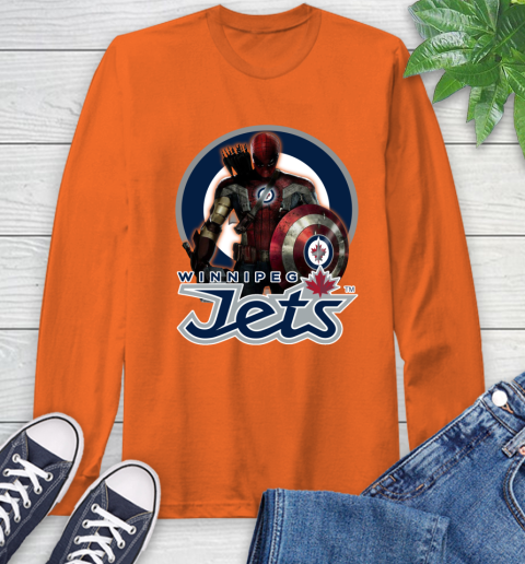 NHL Captain America Thor Spider Man Hawkeye Avengers Endgame Hockey Winnipeg Jets Long Sleeve T-Shirt 5