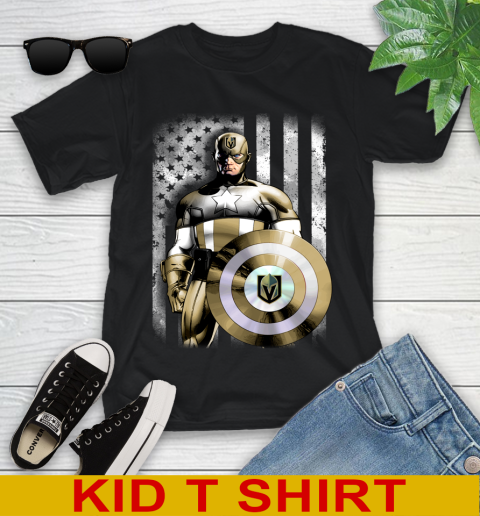 Vegas Golden Knights NHL Hockey Captain America Marvel Avengers American Flag Shirt Youth T-Shirt
