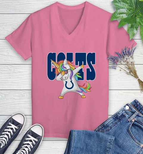 Indianapolis Colts NFL Football Funny Unicorn Dabbing Sports Women's V-Neck T-Shirt 13