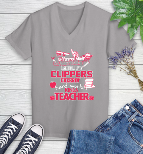LA Clippers NBA I'm A Difference Making Student Caring Basketball Loving Kinda Teacher (1) Women's V-Neck T-Shirt 4
