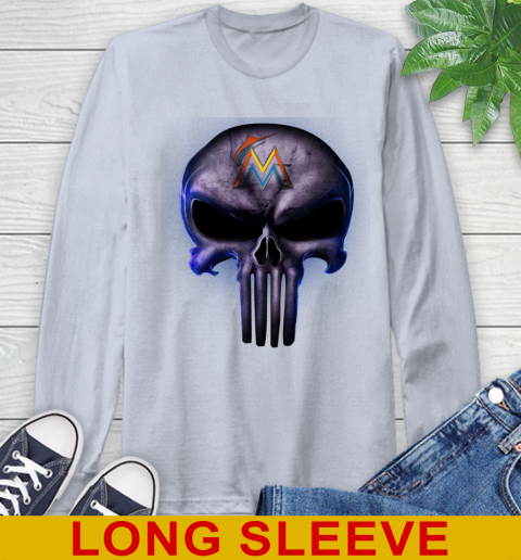 Miami Marlins MLB Baseball Punisher Skull Sports Long Sleeve T-Shirt 6