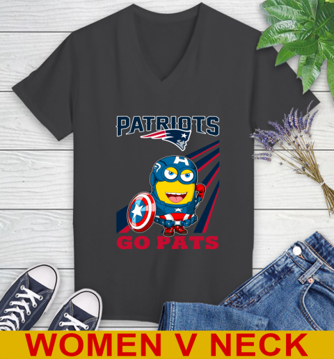 NFL Football New England Patriots Captain America Marvel Avengers Minion Shirt Women's V-Neck T-Shirt 8