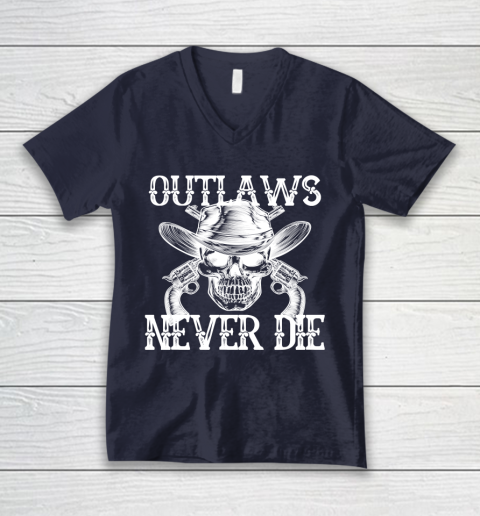Outlaws Never Die shirt skull biker V-Neck T-Shirt 2