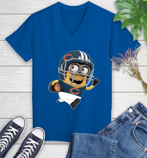 NFL Chicago Bears Minions Disney Football Sports Women's V-Neck T-Shirt 10